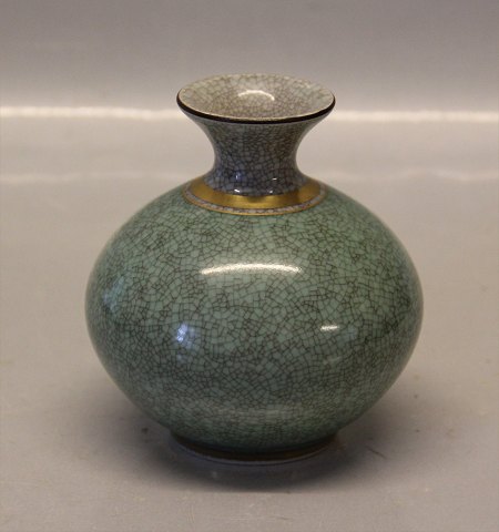 Kongelig Dansk  Craquelé, Craquele 457-2353 Kgl. Grøn vase med gråt og guld 10.5 
cm 
