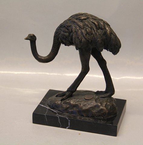 Bronze ostrich 18.5 cm EMU on black marble stand 13.5 x 8.5 cm Signed MILO