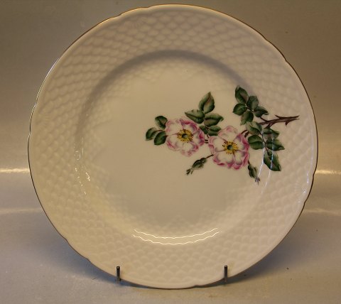 B&G Victor Hugo - vild rose på hvidt porcelæn med guldkant 025 Middagstallerken 
24 cm (325)