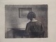 Opus 1. Young Girl by a Semi-Circular Table.   # 8 af 50. Plate 15,5 x 20 cm 
 1909 BlackMezzotinte. Framed 41 x 31  cm