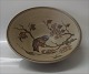 Bornholm Art Pottery, Hjort Brown Bowl decorated with Starling bird 8 x 21.5 cm 
L. Hjort denmark	
