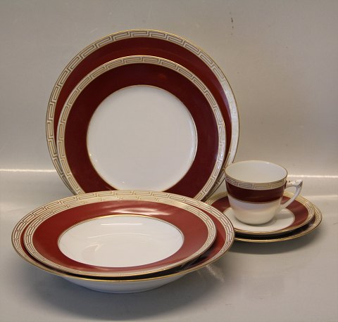 Wagner B&G Porcelain White base, rust red border, à la grecque gold rim, form 
469 and form 601
