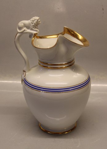 B&G Porcelain Antique lion pitcher with gold and blue lines  25.5 cm and 
original lid 1855-1890
