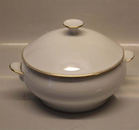B&G Menuet: Hvidt porcelæn, takket guldkant, hvid, form 601 Bing & Grøndahl 005 
Lågfad 1,5 l. (512)