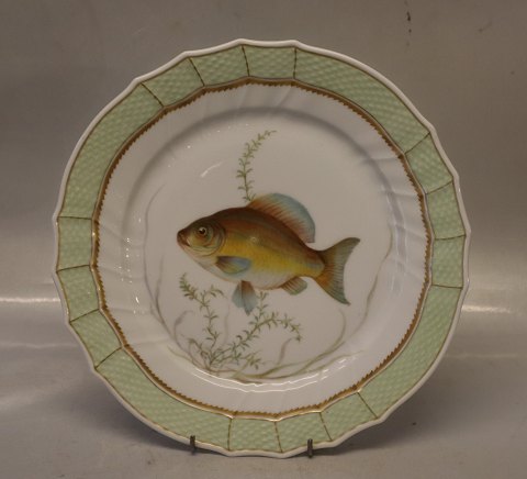 919-1710 Fish: Crucian carp "Cyprinus Carassius" 25.5 cm Royal Copenhagen Fish 
Plate with Green Border
