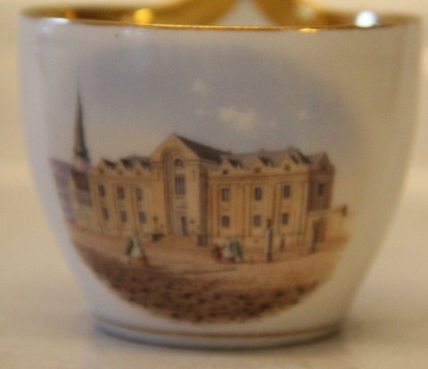 University of Copenhagen RC Antique Cup 6.3 x 8 cm with high handle 8.5 cm  and 
saucer 14 cm 
 Royal Copenhagen prospectus cup