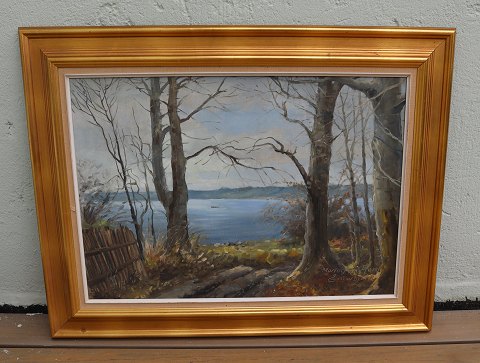 Painting: Oil on Canvas Mariager Fjord Signed e. Thorbjoern 
67 x 87 cm including the golden frame