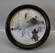 "The yard and the wash House" # 6 Royal Copenhagen Round Carl Larsson Porcelain 
painting in wooden frame 26 cm