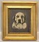 Dog Painting Oil on canvas 34 x 31 cm including golden frame