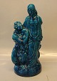 Kongelig Dansk Stentøjsfigur i Turkis glasur 41 cm  Kvinde med barn og havmand 
med havdreng Signeret HHH 

