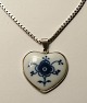 Silver mounted Blue fluted heart with silver chain Blue Fluted Danish Porcelain