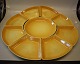 Cabaret set - Round bowl 20 cm + 8 asiets 16.5 x 13 cm (Trace of age and use + 
one small chip) Susanne Yellow Aluminia Faience