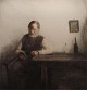 Opus 43."Hendrik" Læsende mand ved bord. Lysmål 20 x 19 cm. Farcemezzotinte 1924